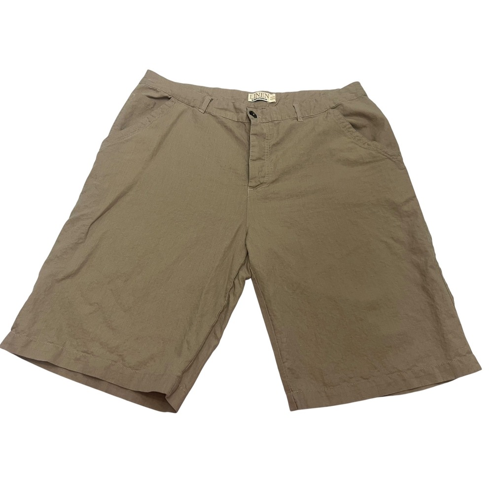Basic Editions Linen Blend Shorts Womens 2X Taupe Relaxed Pull-On 11in Inseam